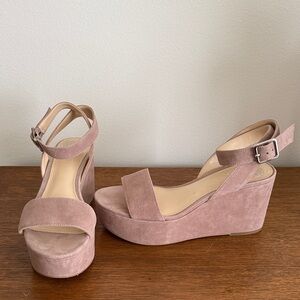 Vince Camuto Blush Suede Platform Ankle-Strap Wedges